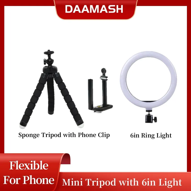 Anello luminoso da 6 pollici con treppiede Lampada ad anello luminoso a LED Cerchio luminoso Illuminazione per canzoni per fotografia Selfie Ringlight Luce destra