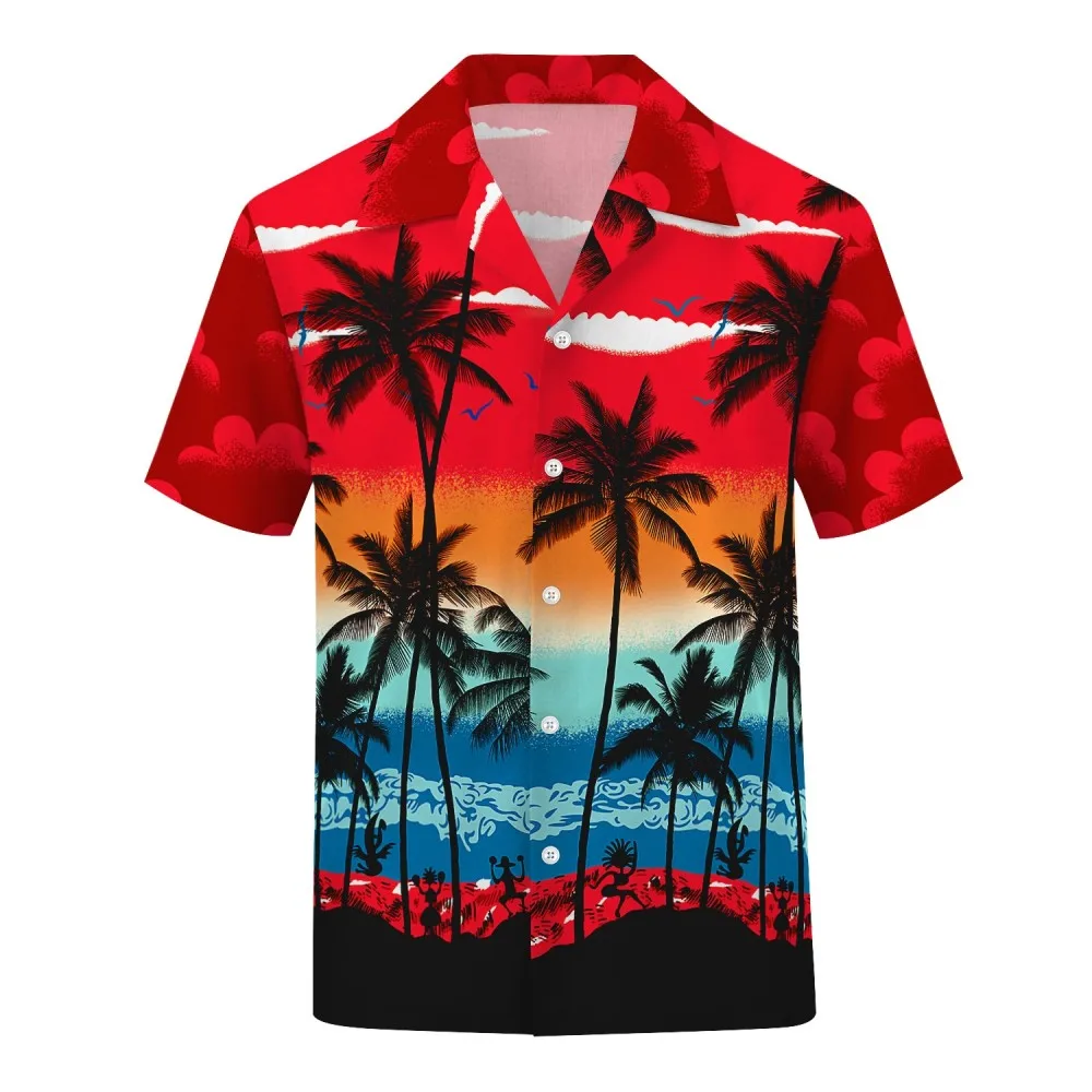 Hawaiian Men\'s Shirt Summer Fashion Short Sleeve Top 3d Coconut Tree Polo Collar Fashion Oversized Beach Shirt For Men Camiseta