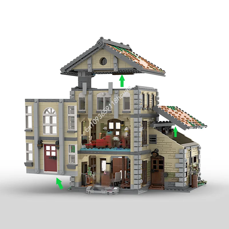 Moc personalizado edifício modular casa de família vista rua modelo bloco de construção diy montagem criativa tijolos educativos brinquedos presente do miúdo