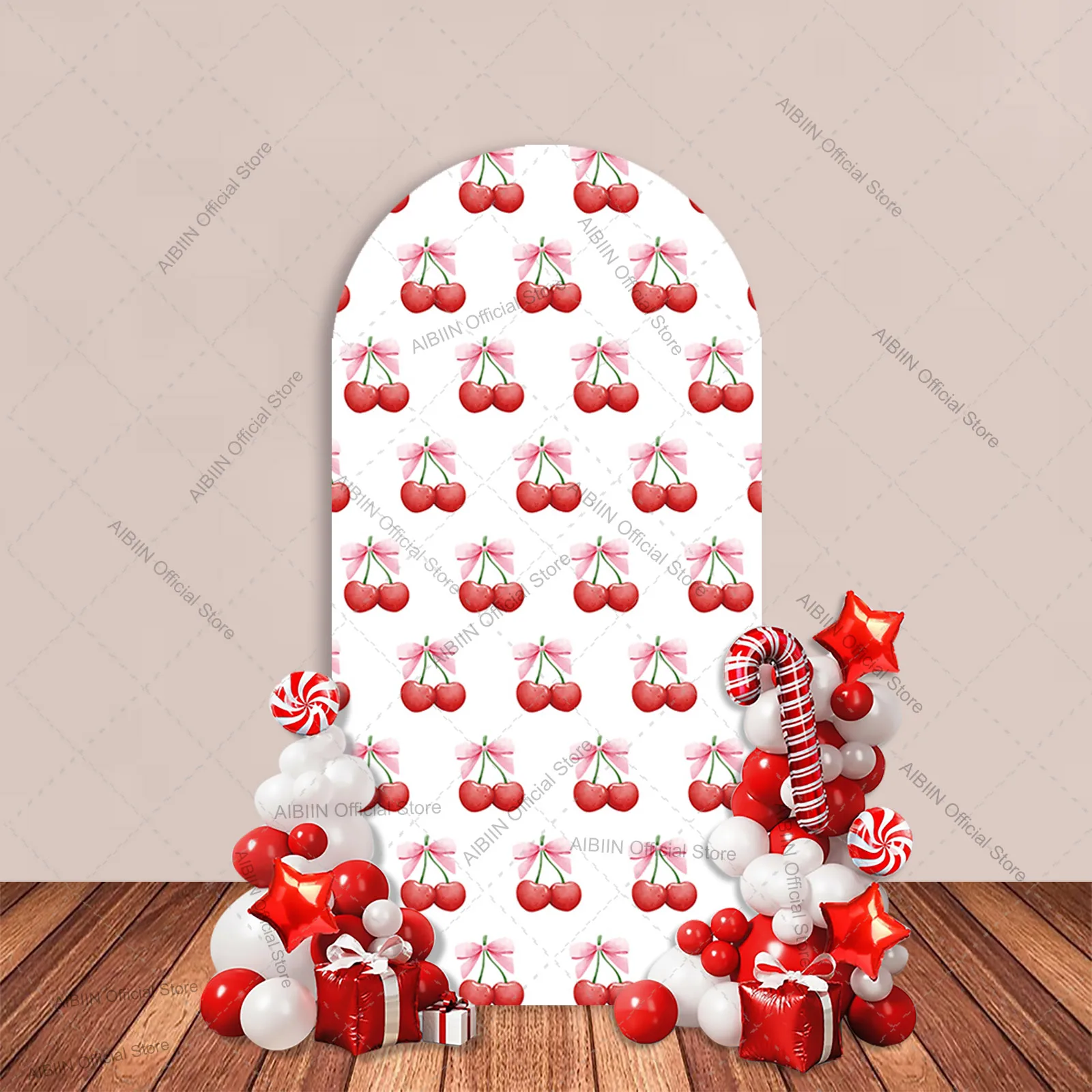 Girl Cherry Happy Birthday Arch Backdrop Cover Bow Fruit Sweet Heart Baby Cake Party Decor Portrait Photozone Background view 4