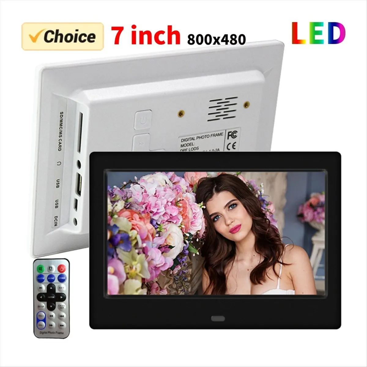 7 Inch HD Digital Photo Frame 800x480 LED Smart Electronic Photo Album LCD Photo Frame with Remote Control-EU Plug A