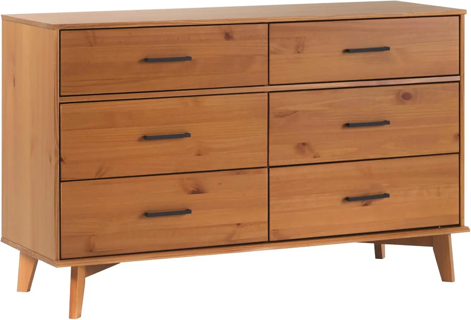 Modern Solid Pine Wood 6-Drawer Dresser with Metal Handles and Generous Storage Space, Caramel Finish