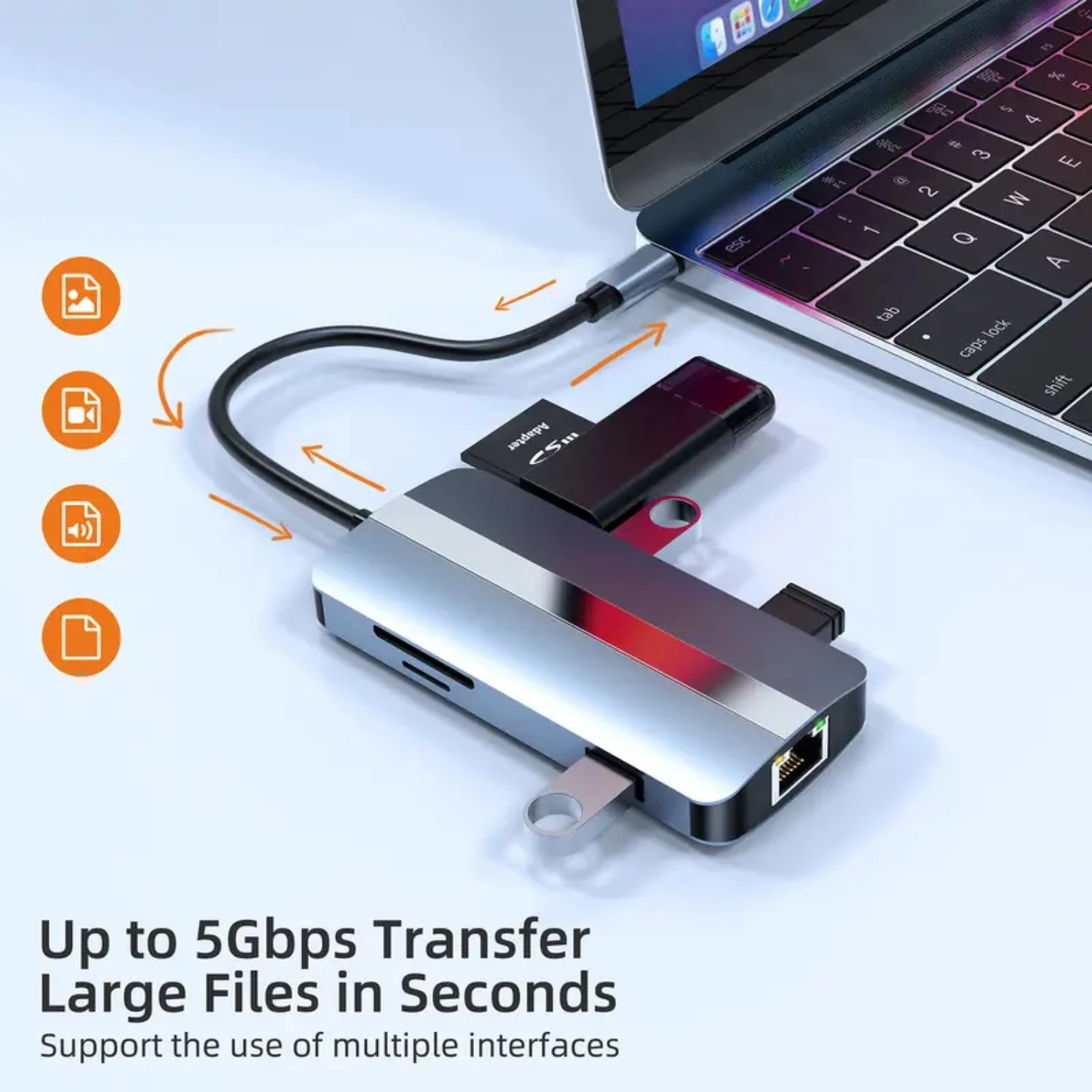 

Versatile USB C Hub Multiport Adapter with HDMI Dock, 8-in-1 USBC Hubs, Ethernet Power, and USB-C Docking Station. Type C Dongle