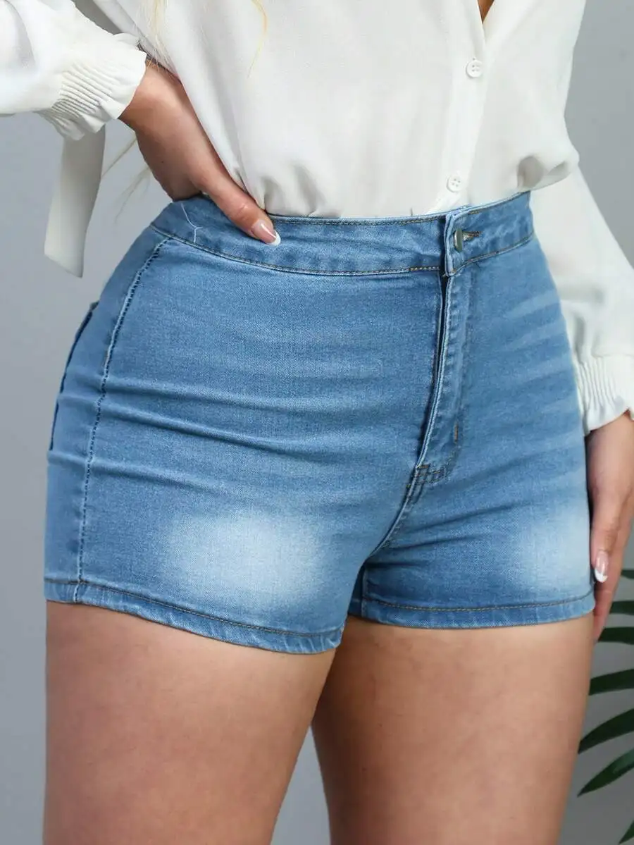 High Waist Slim Fit Stretch Denim Shorts For Women Washed Design