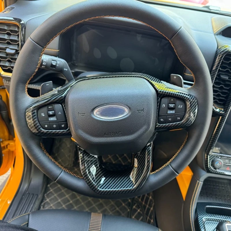

For Ford Ranger 2023 2024 Carbon Fiber，Steering wheel frame decoration stickers, interior modification parts