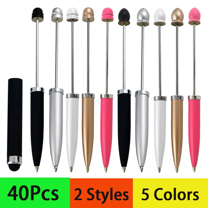 

40Pcs Beaded Pen Ballpoint Pen Stylus Pens Capacitor Pen Metal Rod Ballpoint Pen Stylus Bead Pen School Office Supplies