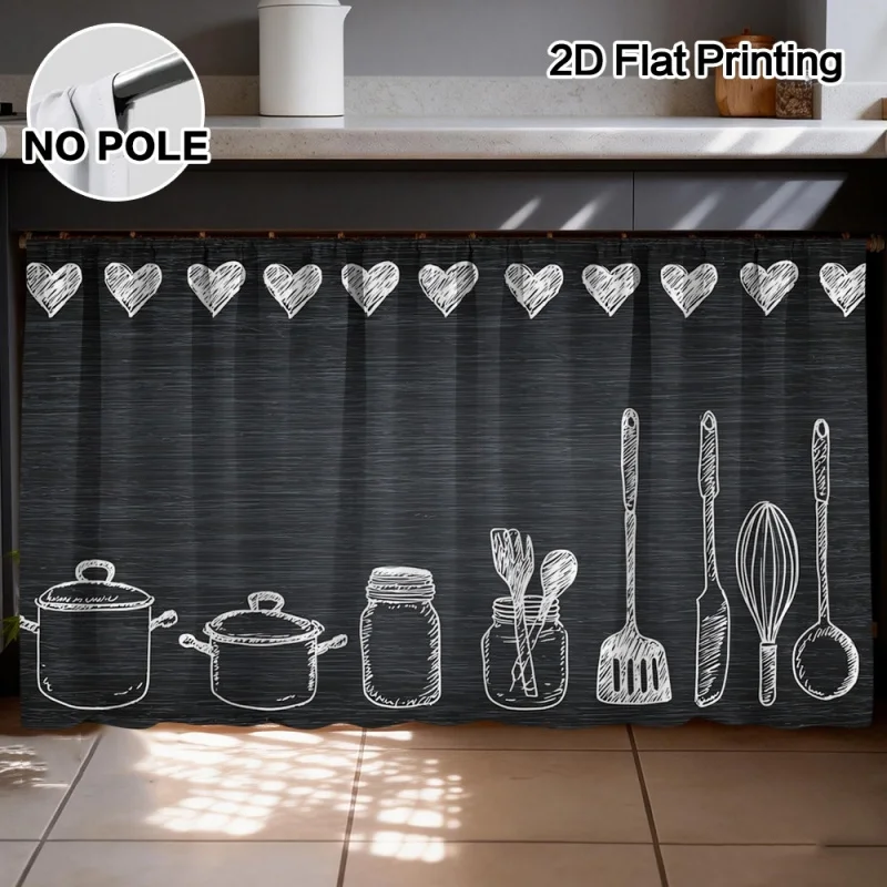 Simple American Style Heart-Shaped Kitchen Cabinet Decoration With Short Curtains And Polyester Material Kitchen Storage Cover