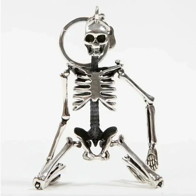 Creative Fashion Gifts Foldable Men Personalized Creative Skull Pendant Key Chain Antique Silver Metal Accessories Decoration