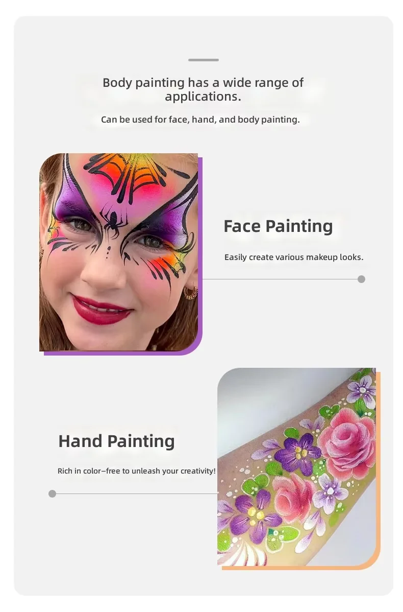 20 g wasseraktivierter geteilter Kuchen-Gesichtsbemalung, Regenbogen-Körperbemalung für Kinder, Erwachsene, Festival, Halloween, Urlaub, Make-up – Detail 2