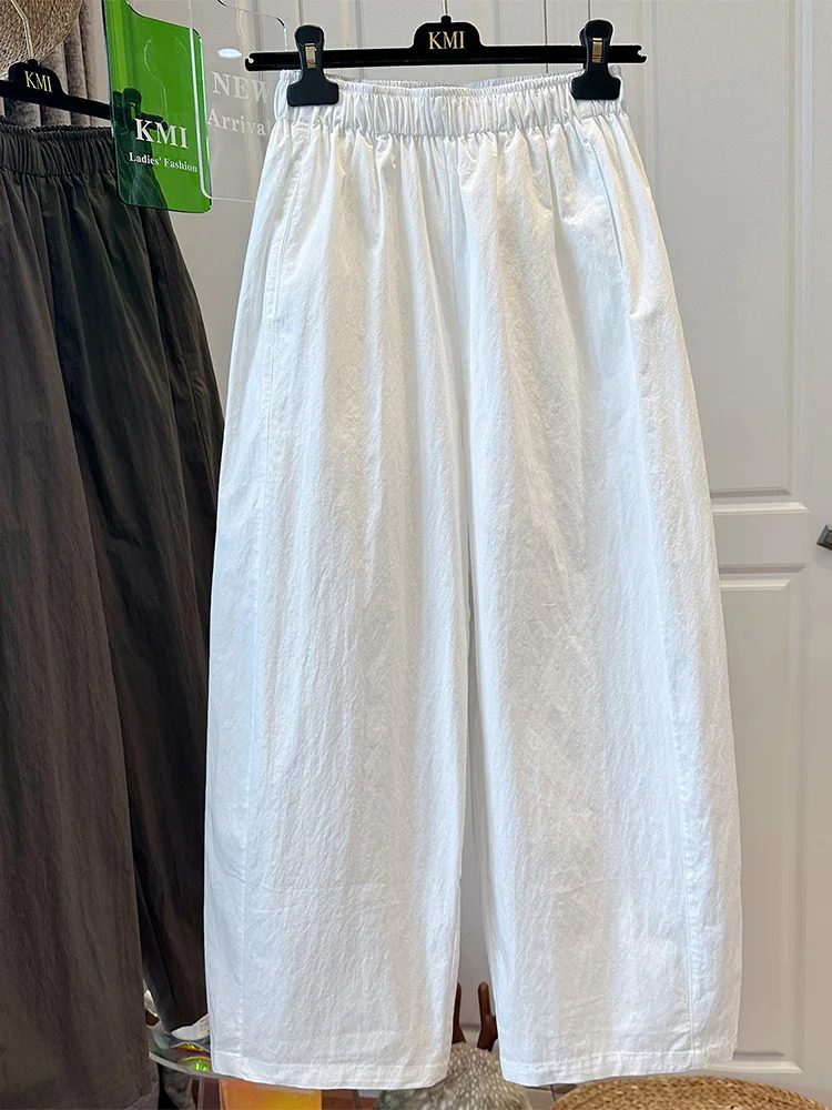 

Loose Elastic Waist Lightweight Casual Pants Women's Pure Color Fashionable Summer New Style Wide Leg Straight Tube Pants