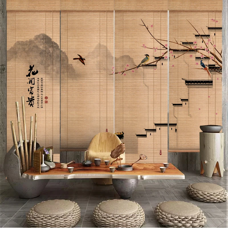 Custom printed bamboo curtain partition curtain home interior partition decoration bamboo