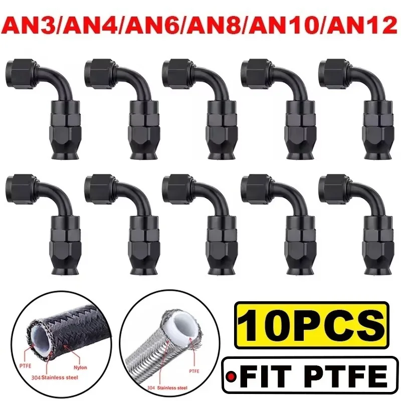 10PCS Universal Straight 90 Degree AN3 AN4 AN6 AN8 AN10 AN12 Hose End Fitting Hose Adapter For Swivel PTFE Oil Fuel Line