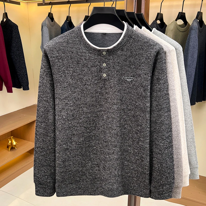 Exquisiter bestickter Herren-Langarm-Pullover, Luxusmarke, Herbst, Baumwolle, Rundhals-Pullover, Strickware, modische Freizeitkleidung für Herren – Detail 8