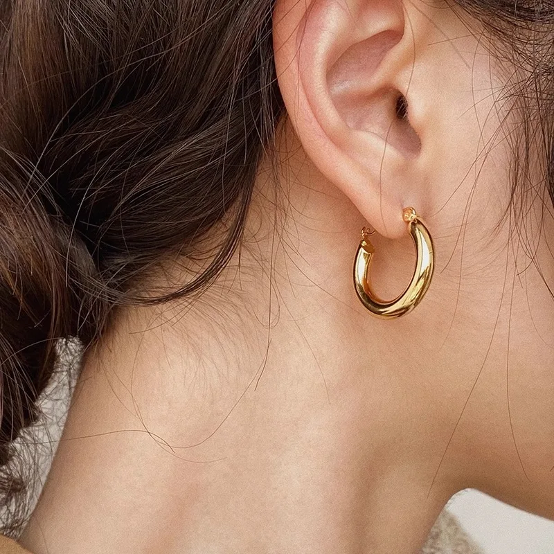 

BF CLUB 925 Sterling Silver Earrings For Women Trendy Gold Circle Earring Jewelry Prevent Allergy Party Accessories