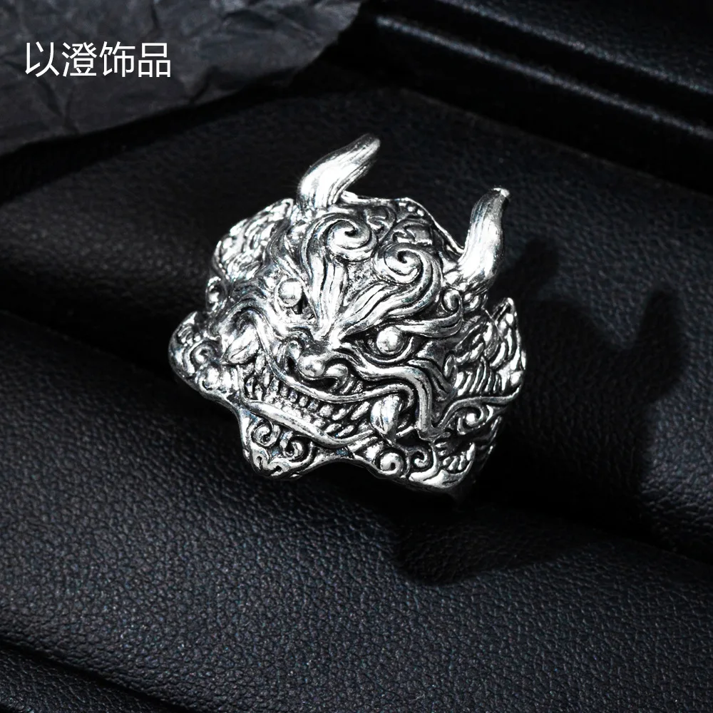 European and American Retro Dragon Head Domineering Ring Unique Hip-hop Alternative Style Animal High-end Feeling Mens Open Ring