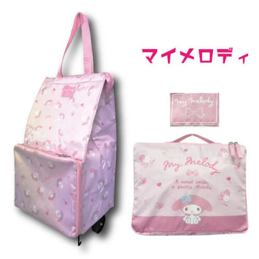 Sanrios My Melody Foldable Portable Vegetable Shopping Bag Wheels Anime Kawaii Hellokittys Large Capacity Portable Travel Bag