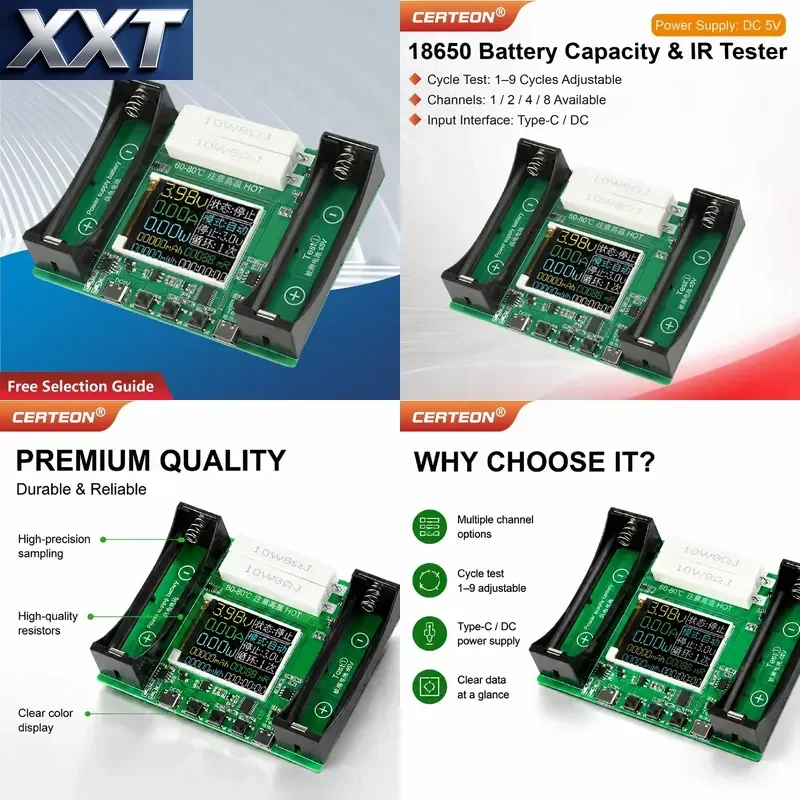 XXT 18650 Battery Capacity Tester Internal Resistance Meter DC5V Type C Auto Charge Discharge 1 2 4 8 Channel Battery Tester