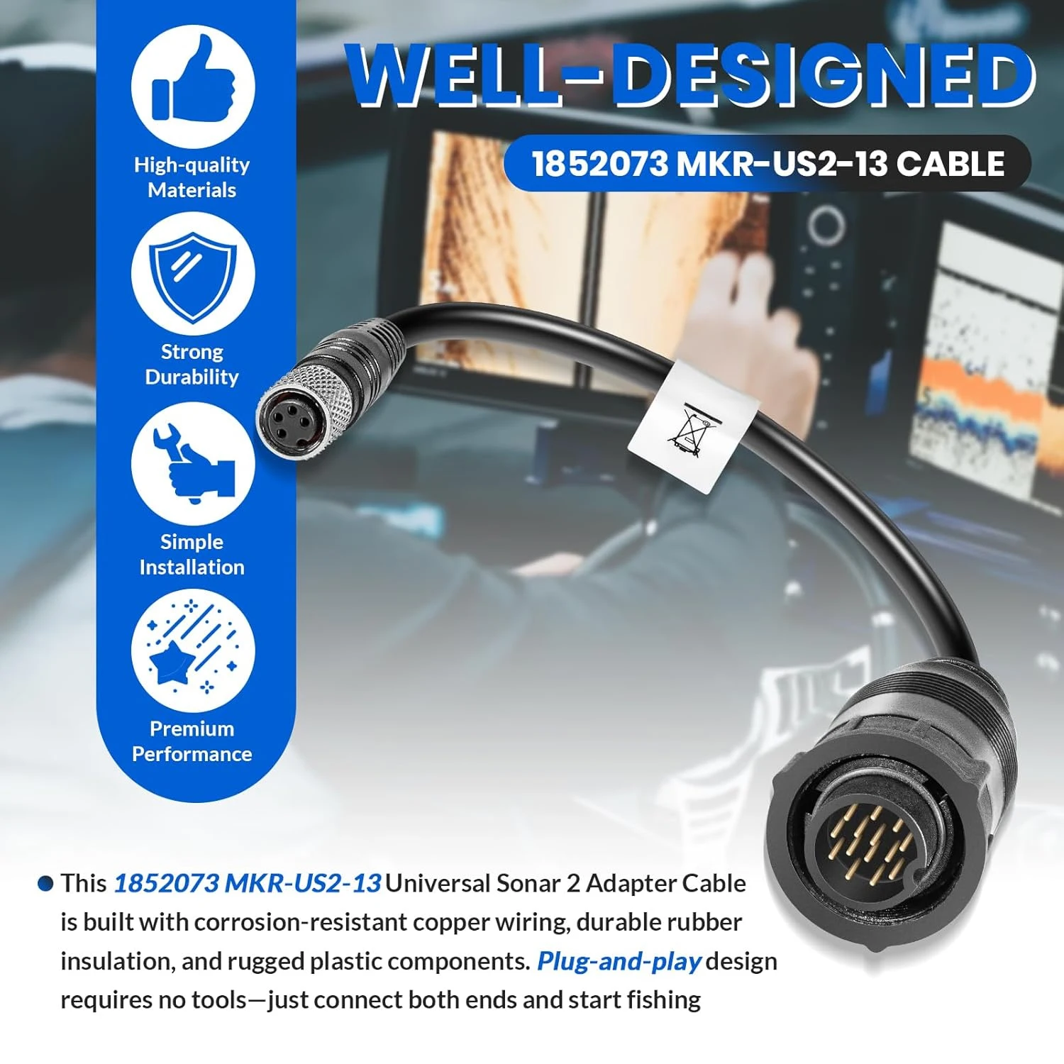

MKR-US2-13 for Humminbird XPLORE, APEX, SOLIX, Onix Fish Finders, Supports DualBeam Plus,1852073 Universal Sonar 2 Adapter Cable