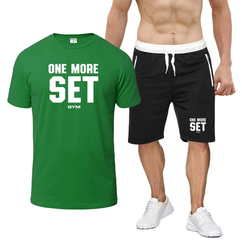 

Power Workoout gym 2026 Men Summer Round neck T-Shirt + shorts Solid Color Fashion Beach Two-Piece set