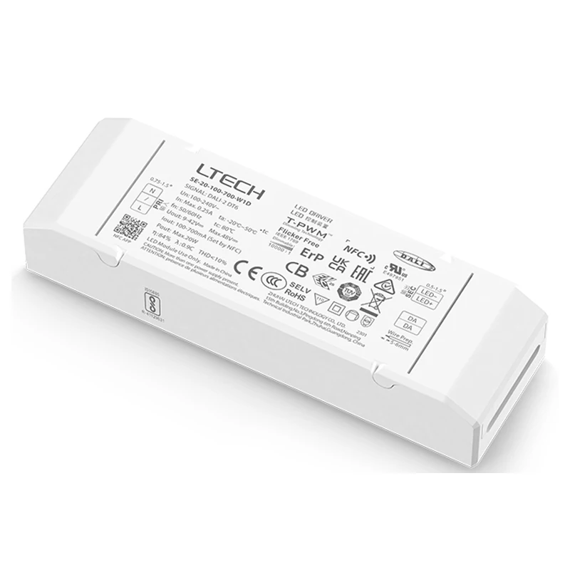 LTECH DALI Led CC Dimming Driver 12W 100-500mA 20W 100-700mA,100-240V AC NFC CC Constant Current DT6 LED Dimmable Power Supply