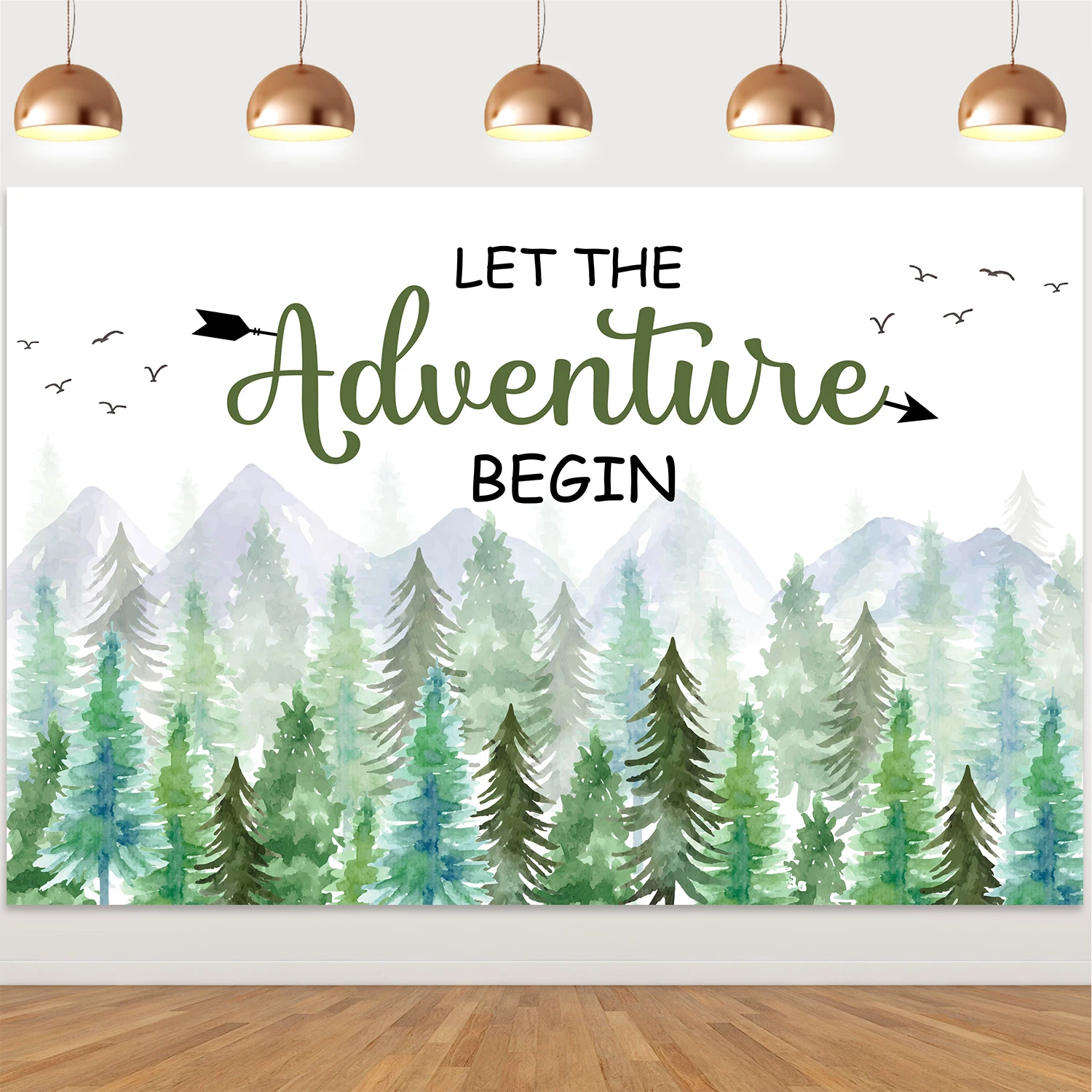 

Adventure Baby Shower Decorations Let The Adventure Begin Backdrop for Woodland Forest Mountain Wilderness Party Supplies