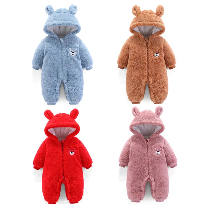 

Kawaii Newborn Rompers Cute Bear Baby Boy Girl Clothes Suit Autumn Winter Sets Thickened Warm Hooded Jumpsuit Outdoors Clothing
