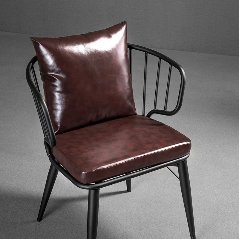 Silver industrial high bar table with backrest leather chair set