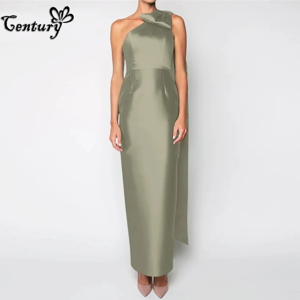 Sage Green Prom Dress 2024 Big Bow One Shoulder Satin Pageant Evening Gowns Formal Dresses Robe De Soiree Customized