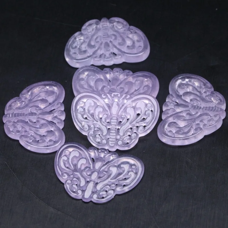 2pc Natural Purple Jade Hollow Out Beads Butterfly Pendants Jadeite Emerald DIY Earring Necklace Jewelry Fashion Accessories