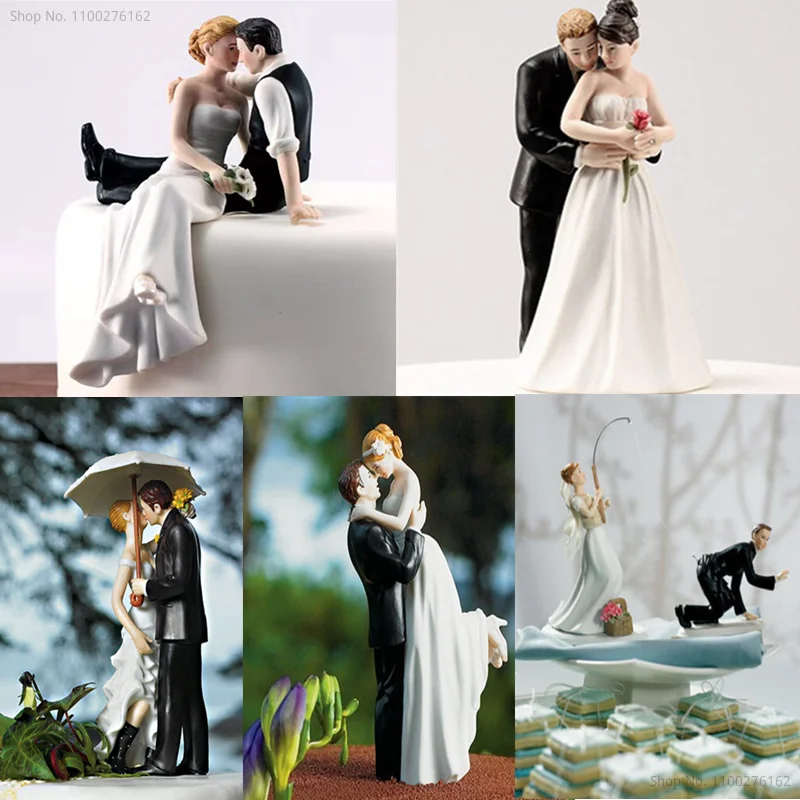 Arrival Wedding Romantic Bride and Groom Toppers Couple Figurine Marriage Funny Cake Topper for Wedding Cupcake Decoration