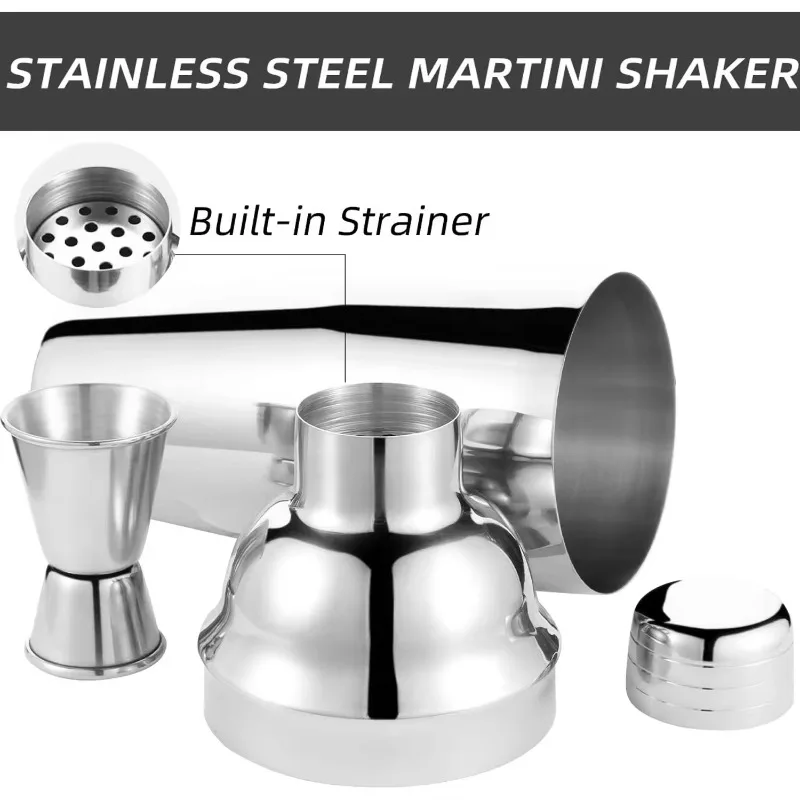 10 Pieces Cocktail Shaker Set 750ml Bar Shaker Jigger Mudder Bartender Kit Bar Accessories Tools with Bag and Bar Mat