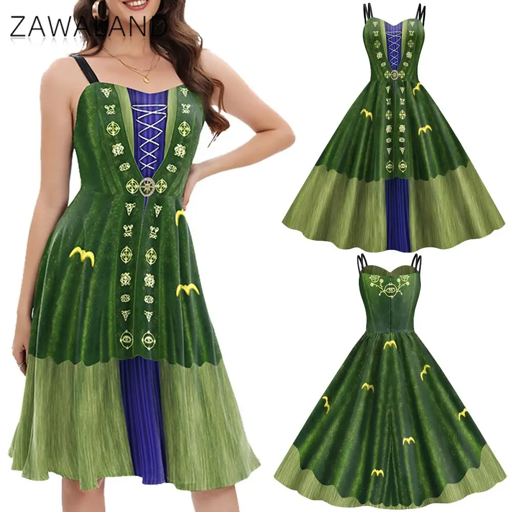 

Zawaland Halloween Dress Sexy Women Cosplay Hocus Pocus Witch Vintage Party Dresses Casual Holiday Fancy Dress for Female