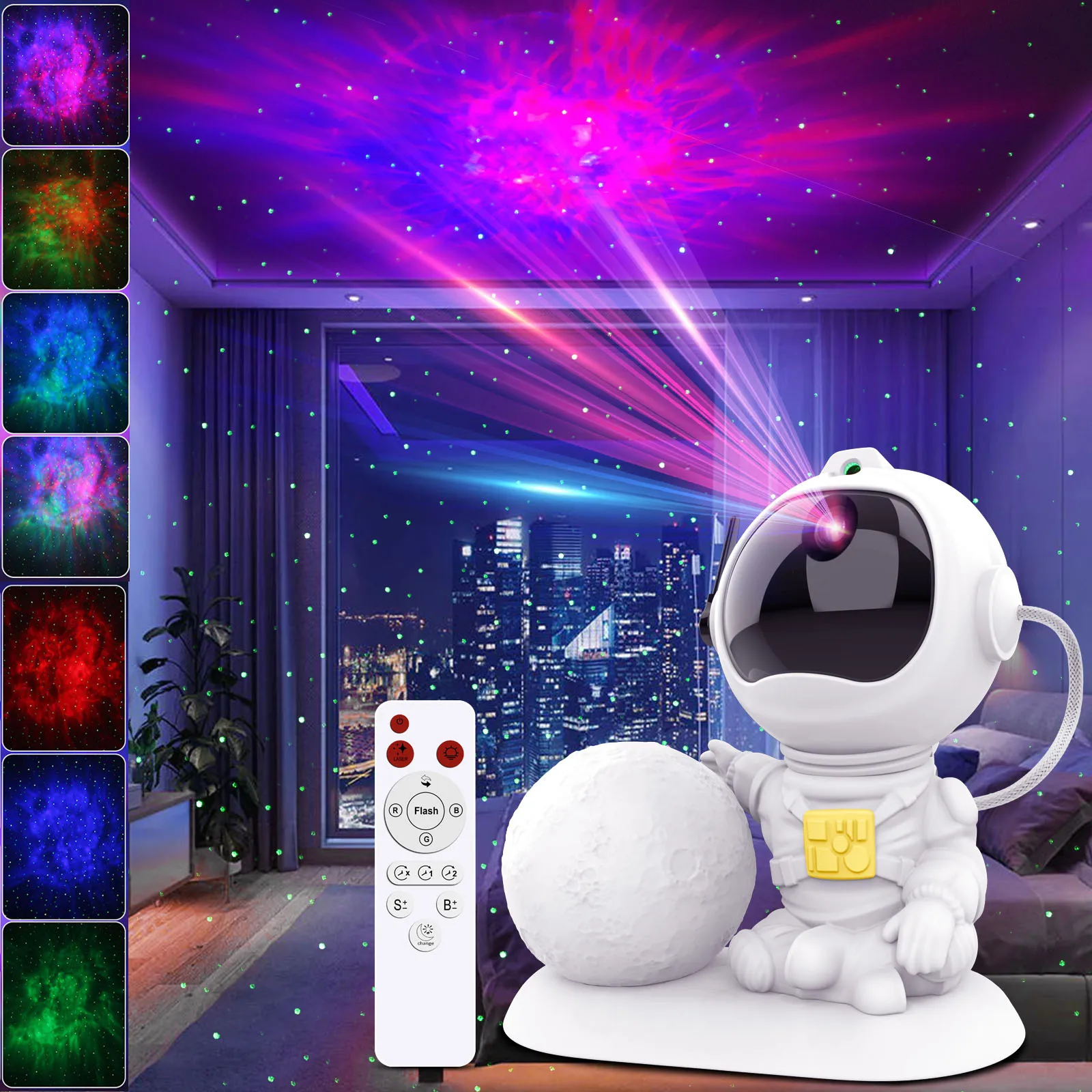 Astronaut Galaxy Projector Fairy Lights Ceiling LED Spotlight USB Powered Remote RGB Night Lamp for Gaming Room Christmas Party