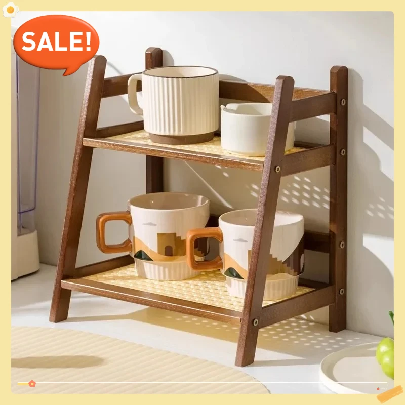 Étagère murale adaptée aux espaces de cuisine, de vanité et de maison : support multifonctionnel pour tasses à café avec rangement sur comptoir en bambou.