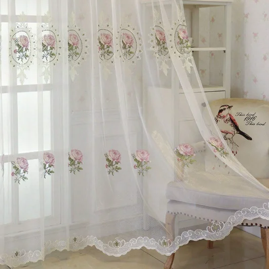 1 Piece Elegant Flower Embroidery Transparent Luxury Peony Embroidery Tulle Living Room Bedroom Curtains