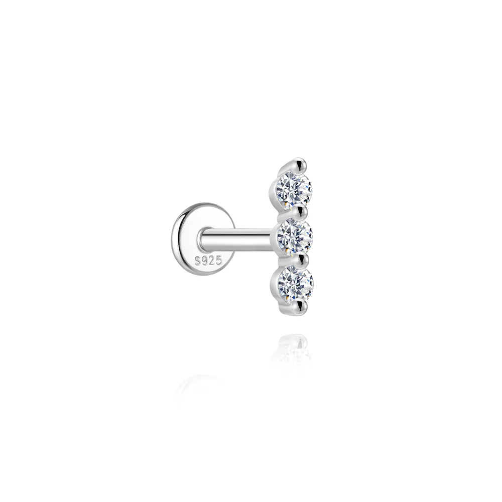 CANNER 925 Sterling Silber Nieten-Zirkon-Ohrstecker mit flachem Kopf für Damen, geometrischer Pferdeaugen-Partyschmuck, Geburtstagsgeschenke