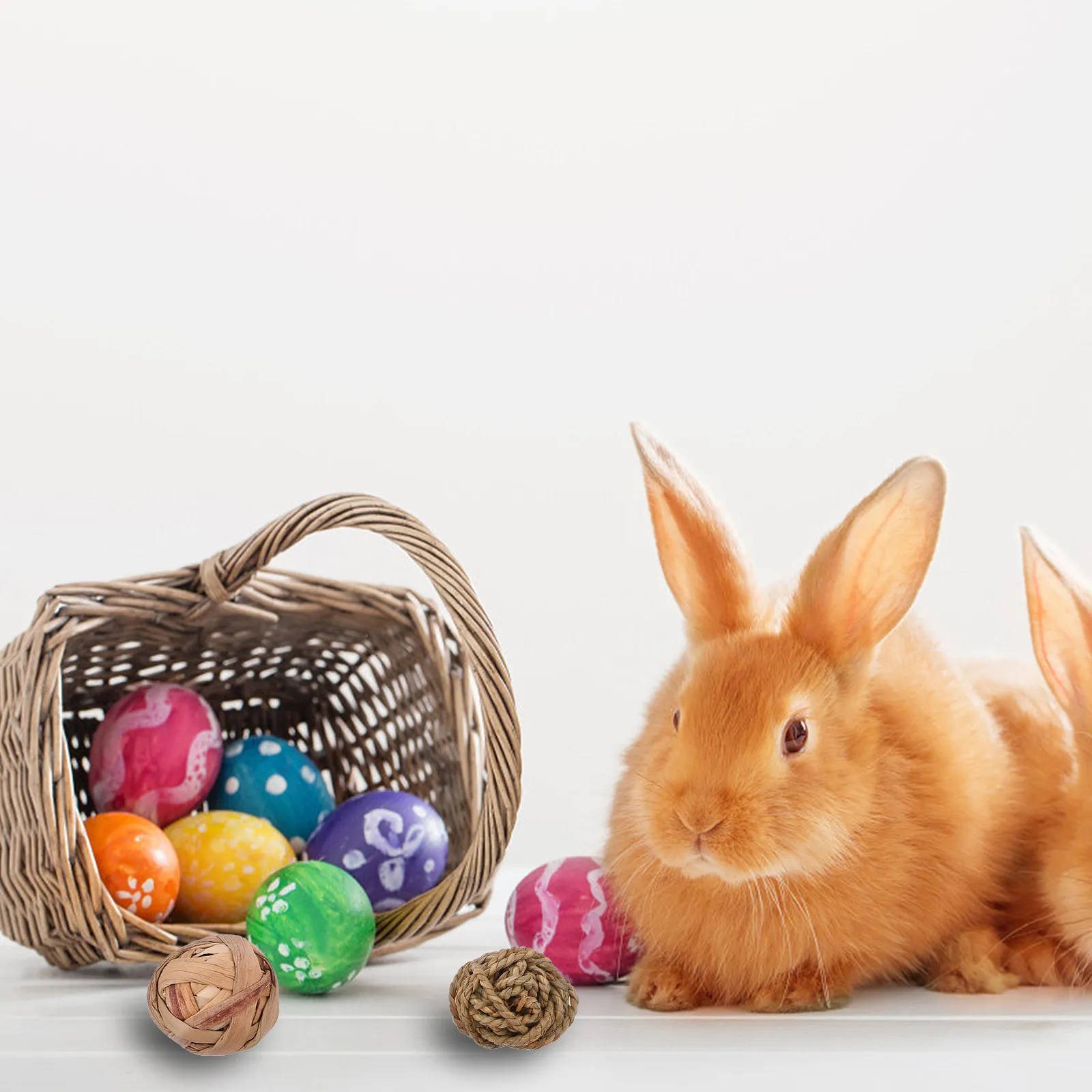 D Small Animal Chew Toys Rattan Woven Straw Ball Rabbit Rattan Balls Small Animal Activity Toys Pet Molar Toy Pet Supplies