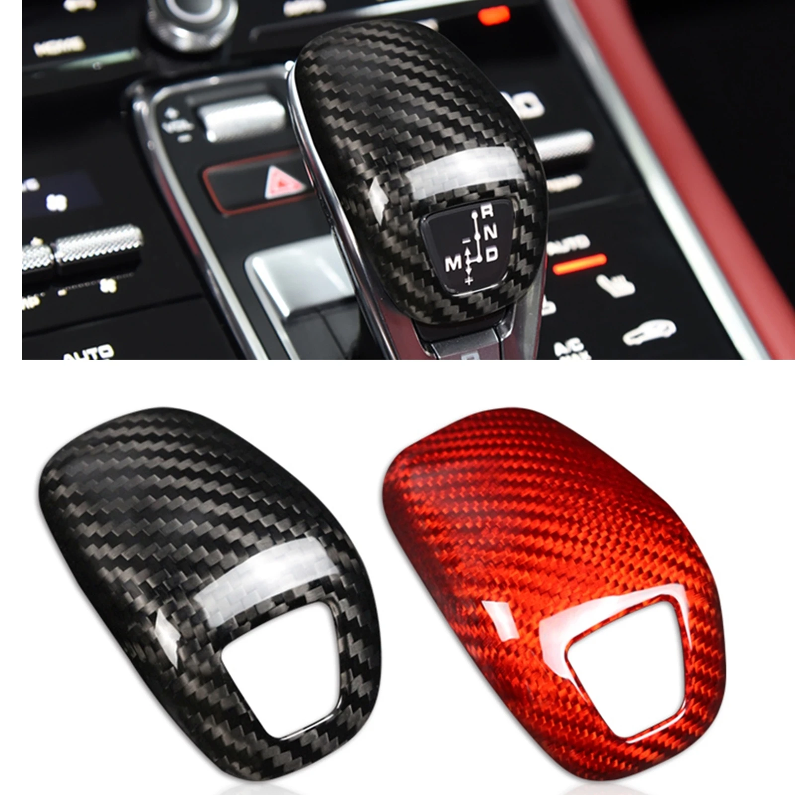 

For Porsche Panamera 2017-2022 Carbon Fiber Black/Red Car Gear Shift Hand Knob Cover Trim Handknob Head Shell Case