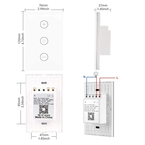 Imagen 2 del producto Melery-regulador de luz inteligente con WiFi, Panel táctil de cristal, Control remoto inalámbrico de sincronización, funciona con el asistente de Google Home Alexa