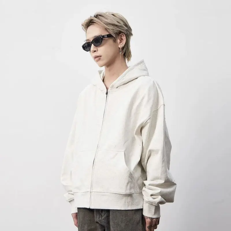 Lazy Style Hoodies for Women and Men Solid Color Clean Fit Zip Up Hooded Coats Drop Shoulder Couple's Casual  Jacket Autumn
