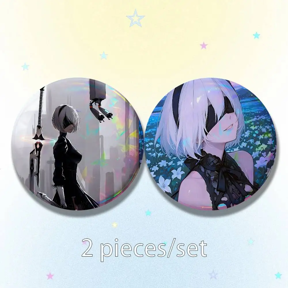 N-NieR Automata 2B 25/32/44/58/75mm Badges Tinplate Soft Button Pin Brooch Metal Badge Custom Accessories Hat Bag Lapel