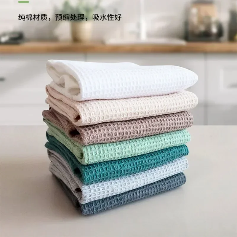 Cotton Plain Waffle Dish Towel Pineapple Check Dish Towel Square Towel for Home Kitchen Cleaning Kitchen Towels Cleaning Gadgets