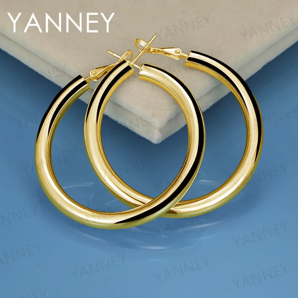 

Wholesale 925 Sterling Silver 18K Gold 50MM Fine Smooth Hoop Earrings For Women Fashion Charm Gift Jewelry Wedding Accessories