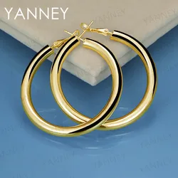 Wholesale 925 Sterling Silver 18K Gold 50MM Fine Smooth Hoop Earrings For Women Fashion Charm Gift Jewelry Wedding Accessories