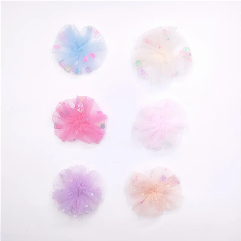 30Pcs Mesh Flower Applique per fai da te Baby Hair Clip Hat Headwear artigianato patch Decor Ornament accessori di abbigliamento