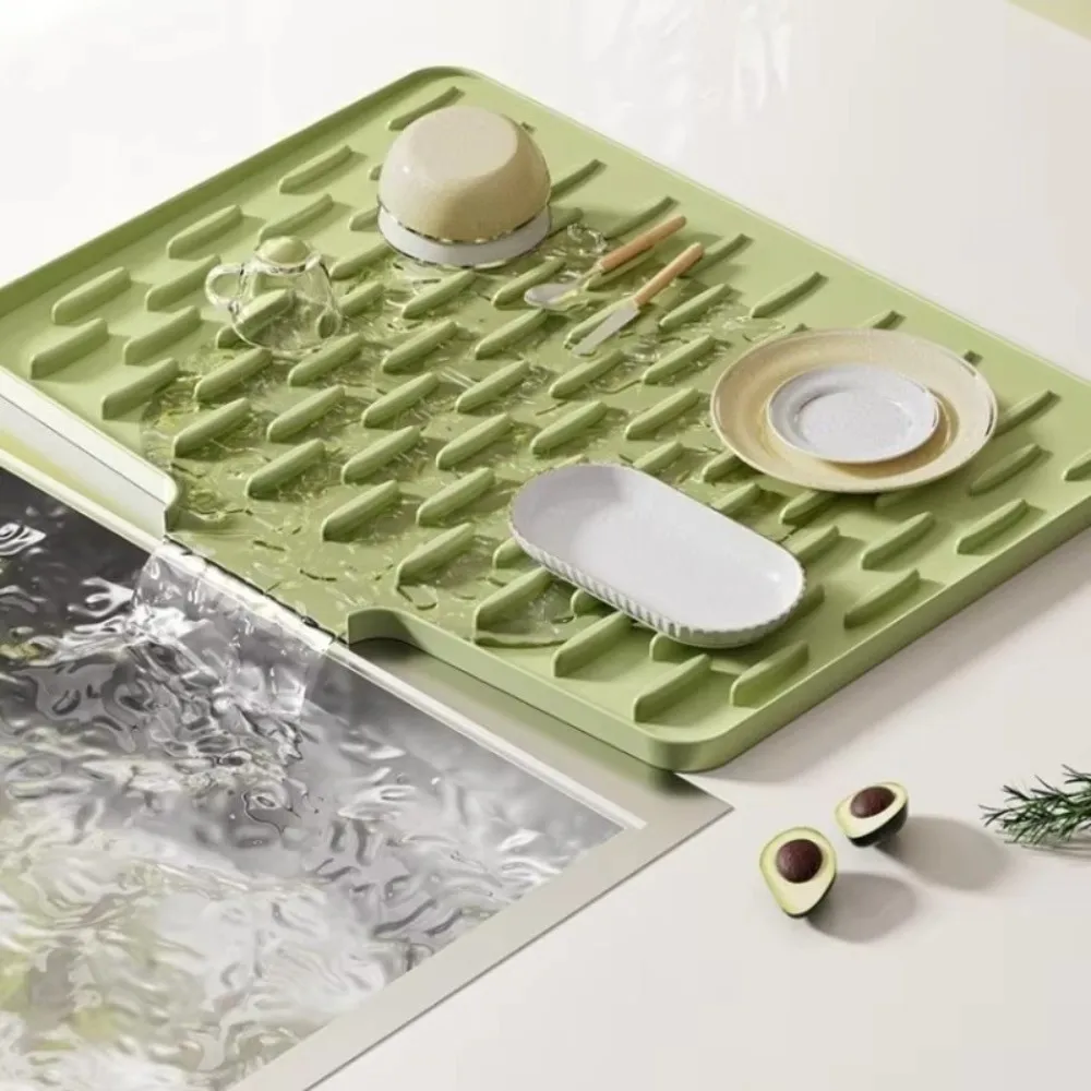 Silicone Kitchen Drainage Mat Sloped Non-Slip Base Silicone Drain Mat Heat Resistant Multi-Function Cutting Board Pad Sink Area
