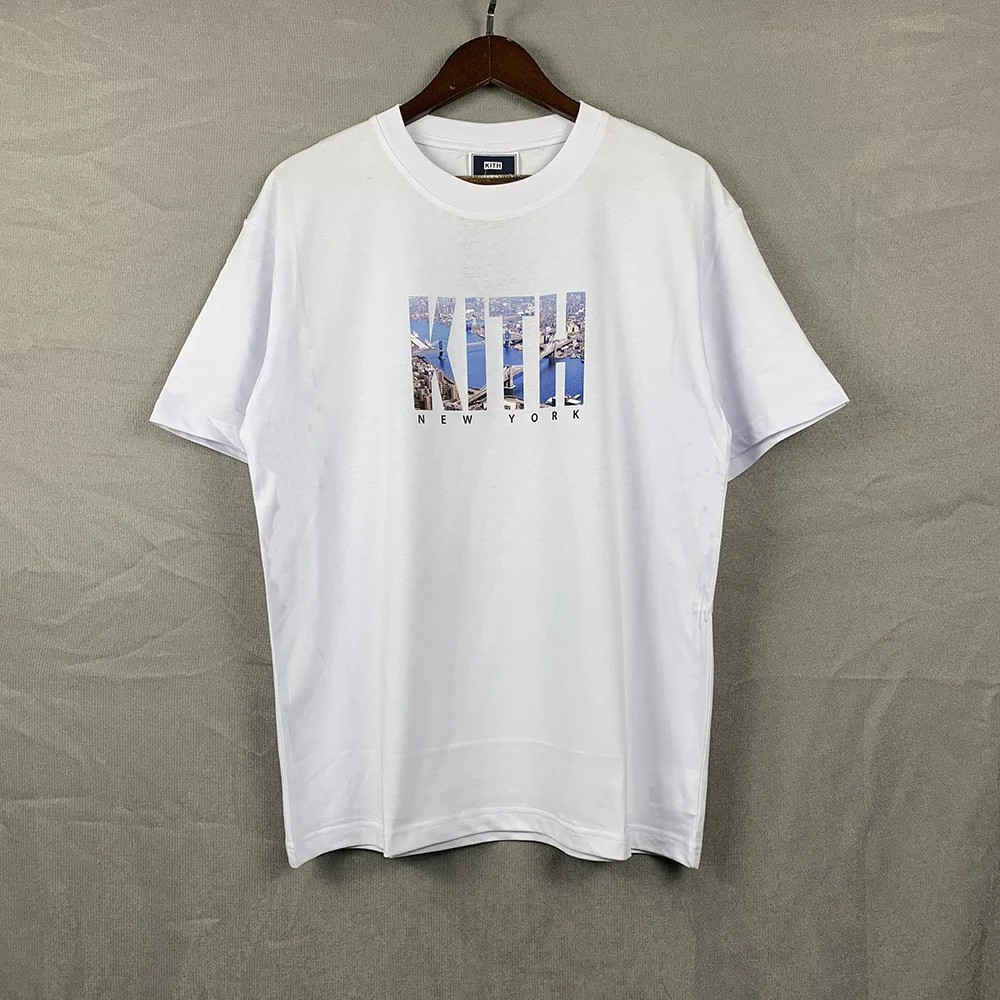 KITH American Streetwear Loose Fit Cotton T-Shirt Short Sleeve Printed High Street Hip Hop Style Youthful Summer Top