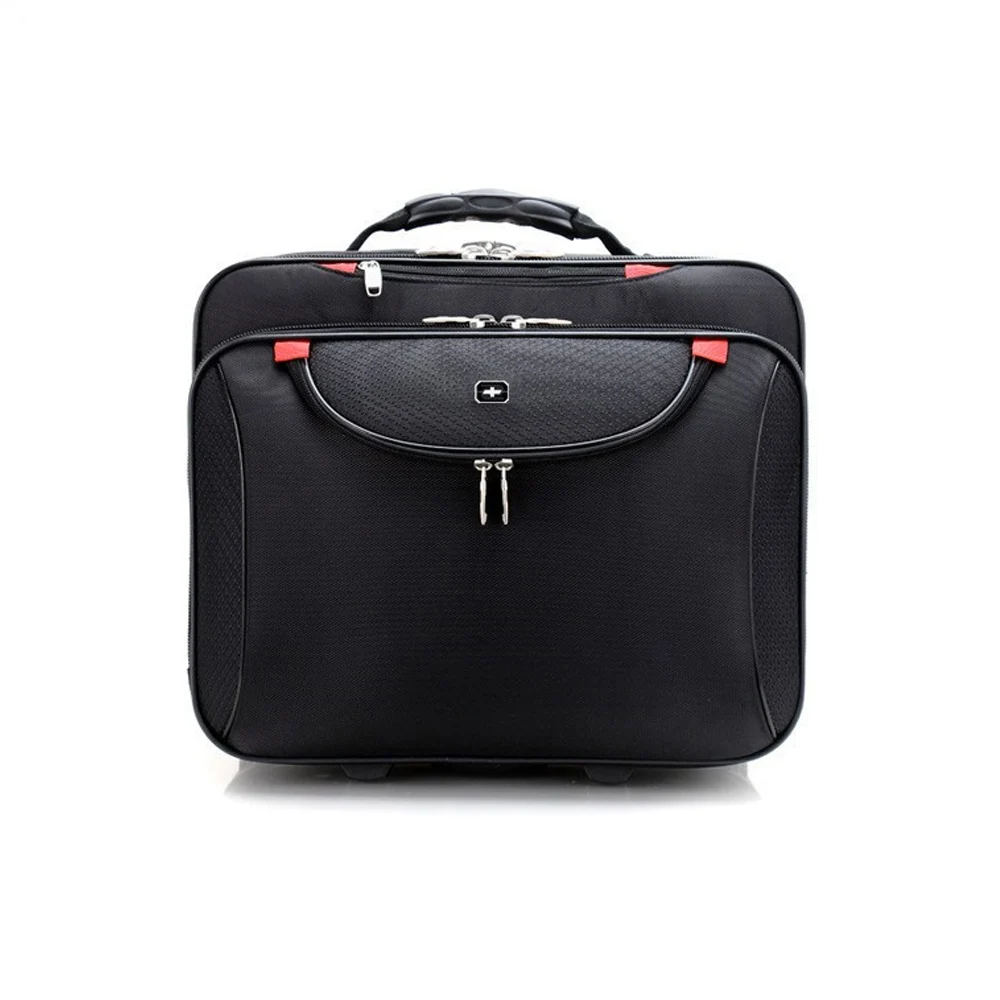 Oxford Fabric Polyester Dark Black Men/Women Telescopic Pull Rod Travel Suitcase 18 Inches Luggage With Fixed Casters