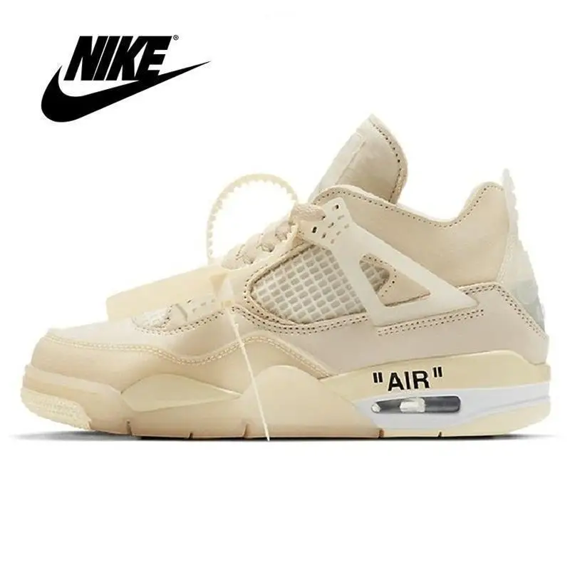 

Новинка 2023, классические спортивные кроссовки Nike-Jordan Air в ретро стиле, 4 искусственных белого цвета, для мужчин и женщин, Баскетбольная обувь