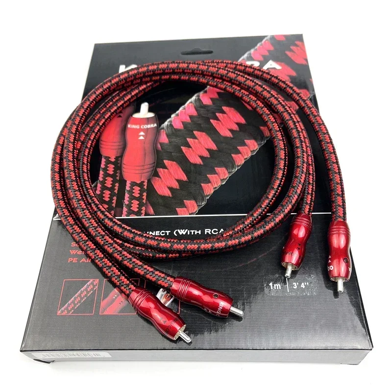 Audiofilski kabel King Cobra RCA PSC+ Copper HiFi Audio Interconnect Line z pudełkiem